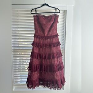 TADASHI SHOJI Cinnamon Strapless Lace Midi Cocktail Dress CFW24591MD- NWT